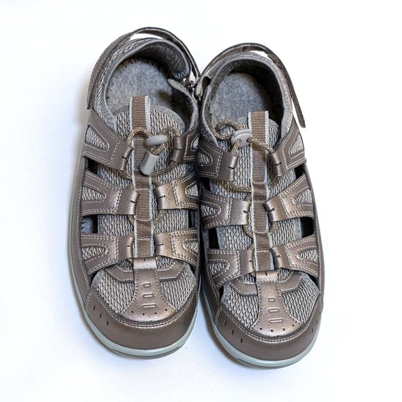 Orthofeet Verona Pewter Metallic Elastic Strap Sandals Women's Sz 10 Extra Wide - Picture 2 of 6